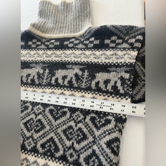 Eddie Bauer 100% Wool Sweater Vintage 1992 Fair Isle Moose Gray M Unisex NOVELTY - Picture 7 of 9